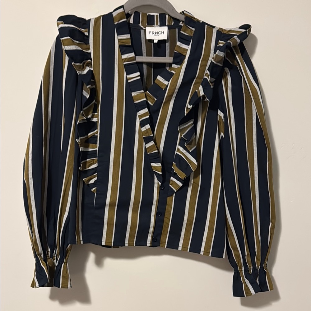 FRNCH Women's Striped Ruffle Top - Blue, Grey, Green
Taya Blouse